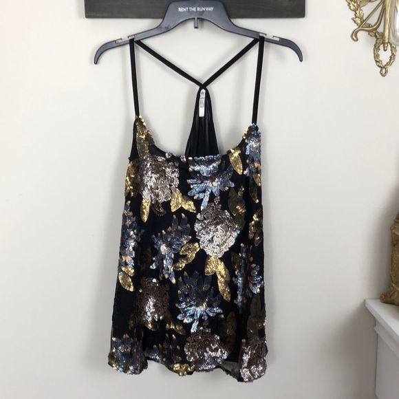 BB Dakota Floral Metallic Sequin Sheer Back Tank - Picture 3 of 8